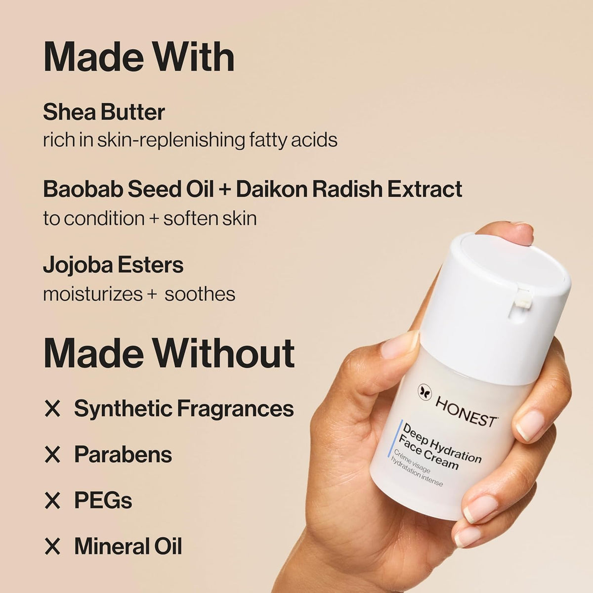 Honest Beauty Deep Hydration Face Cream for Dry Skin | Hydrates + Supports Natural Moisture Barrier