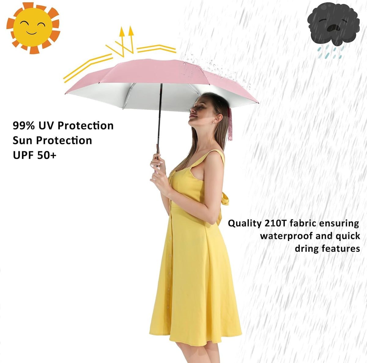 BAODINI Travel Essentials Mini Umbrella for Purse With Case Small Compact UV Sun Protection
