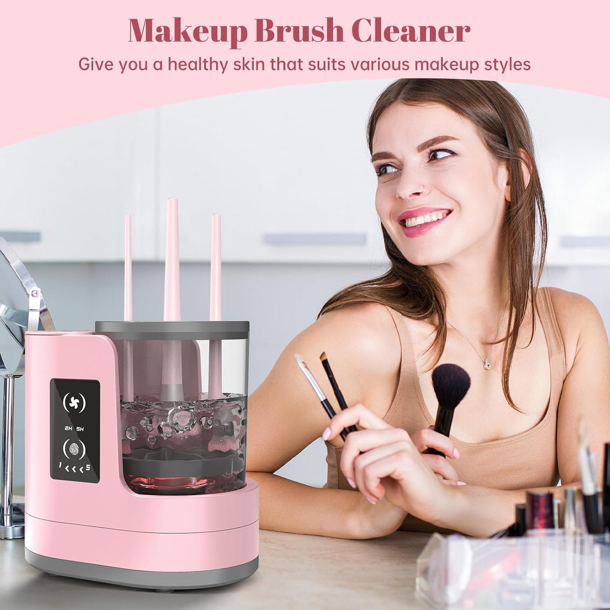 3 IN 1 Electric Makeup Brush Cleaner Machine With Makeup Brush Dryer-Holder-Portable Automatic USB