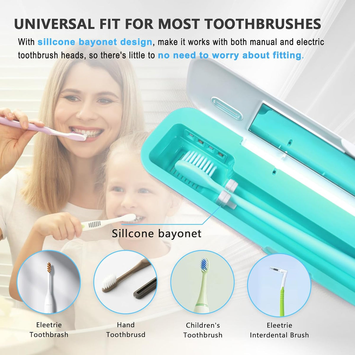 UV-C Toothbrush Sanitizer Case for Travel, Portable Sanitizer and Holder Universal Fits Electric