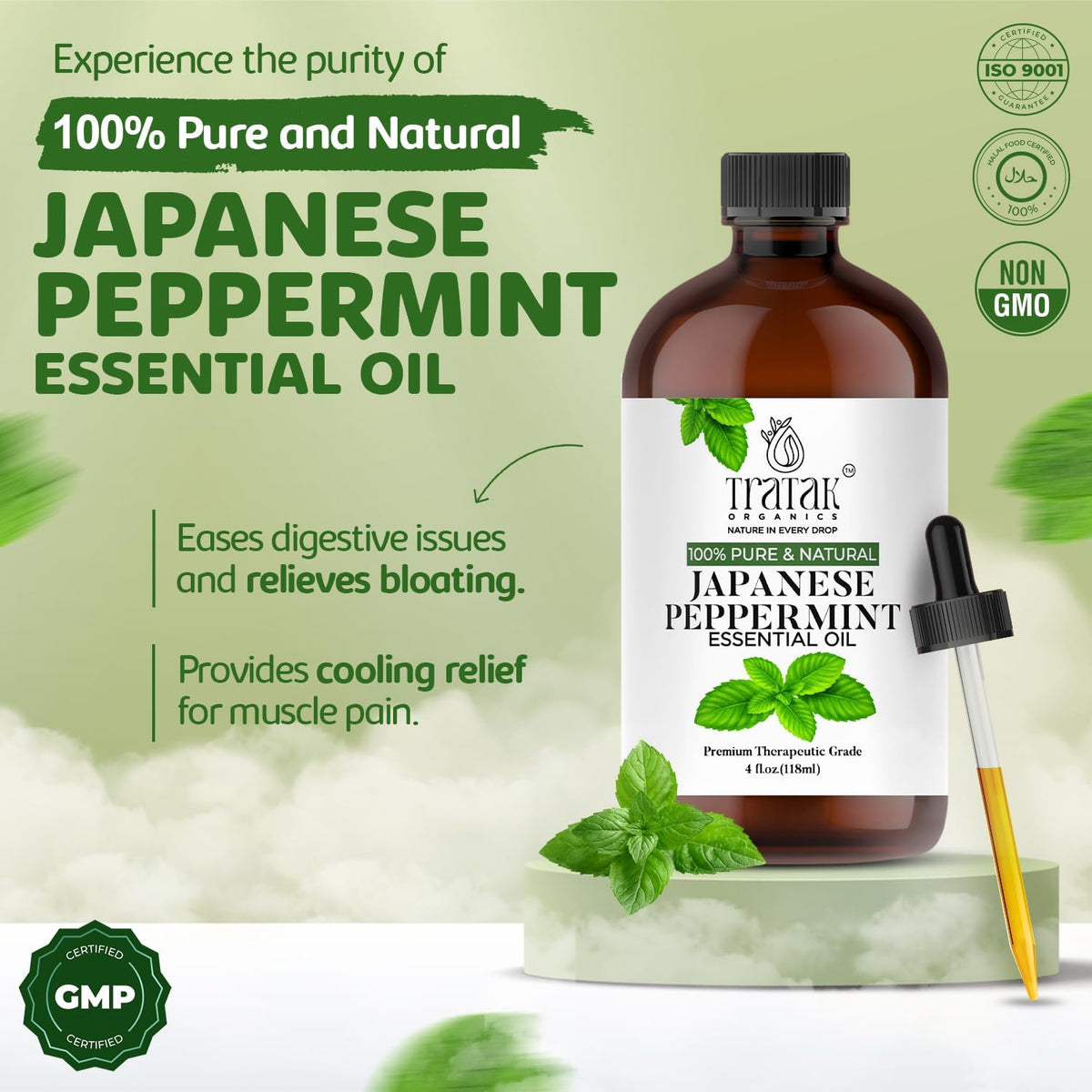 Peppermint Essential Oil 4 Fl Oz - 100% Pure and Natural Oil with Premium Glass Dropper, Premium