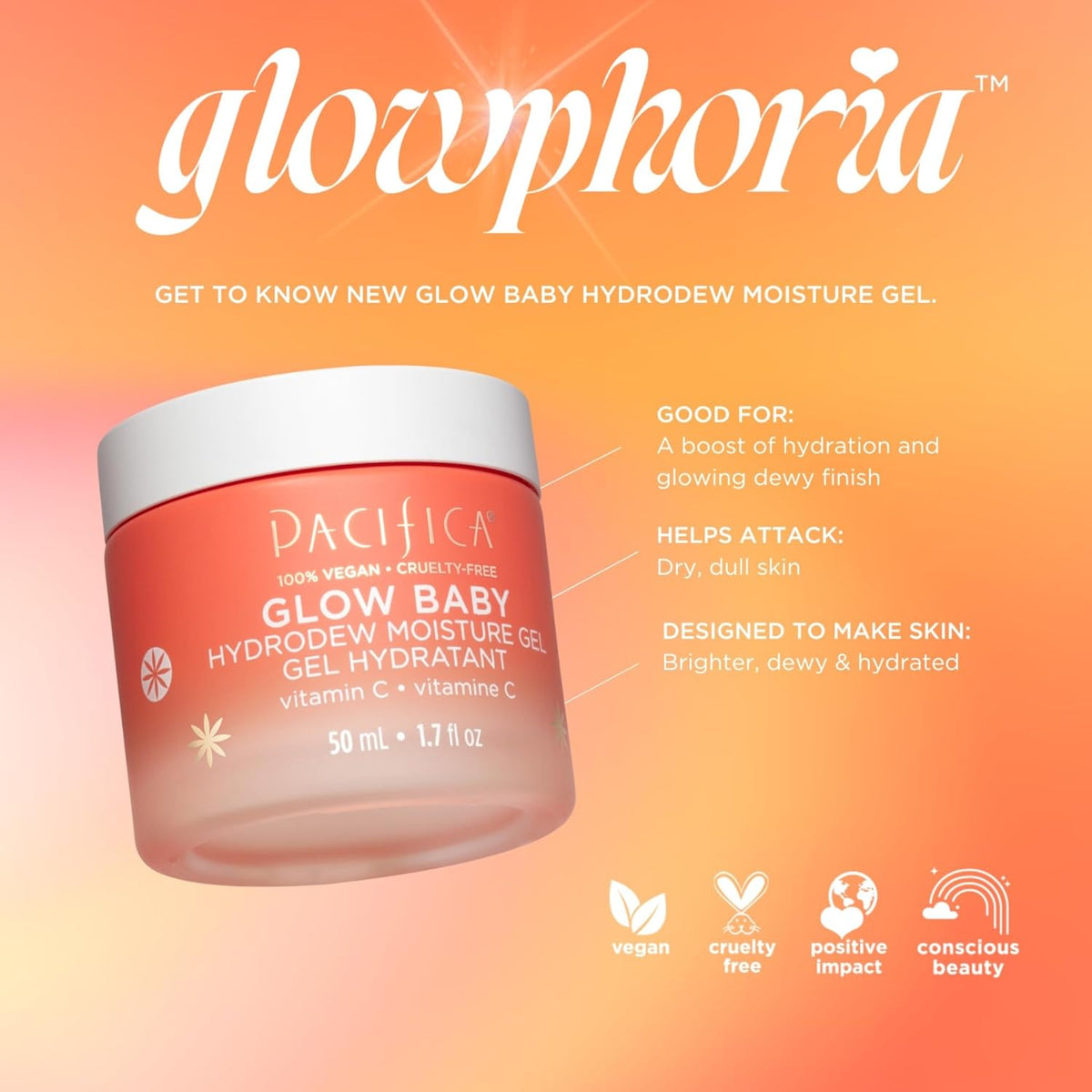 Pacifica Glow Baby Hydrodew Gel Moisturizer – Vitamin C & Niacinamide Dewy Face Gel for Glowing