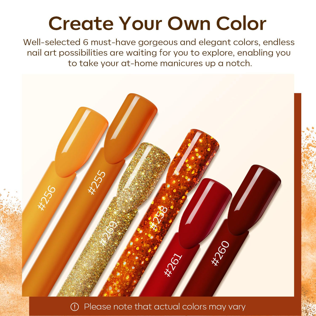 MODELONES 6 Colors Acrylic Powder, Fall Autumn Acrylic Nail Powder Gold Red Yellow Orange Nail