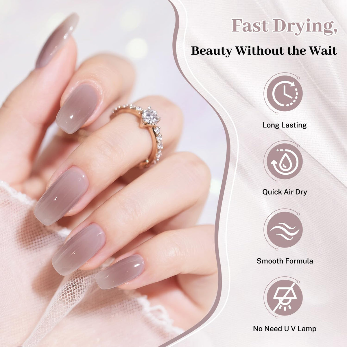 16.5ml Jelly Light Gray Nail Polish Large Volume Quick Dry Nail Polish, Long Lasting Shine