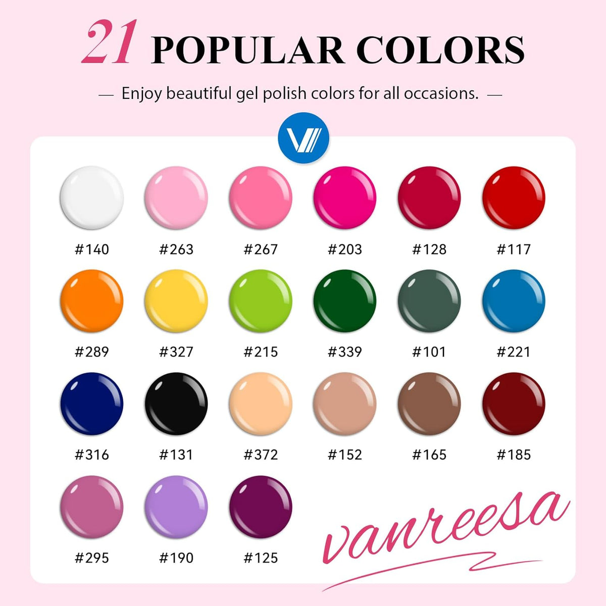 VANREESA 24 Pcs Gel Nail Polish Set, 21 Colors Gel Polish with Base Coat Glossy & Matte Top Coat