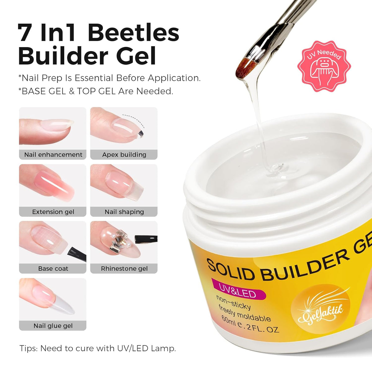 Builder Gel for Nails, 60g Clear Hard Gel for Nail Extension with 10 Nail Forms, Strengthener &