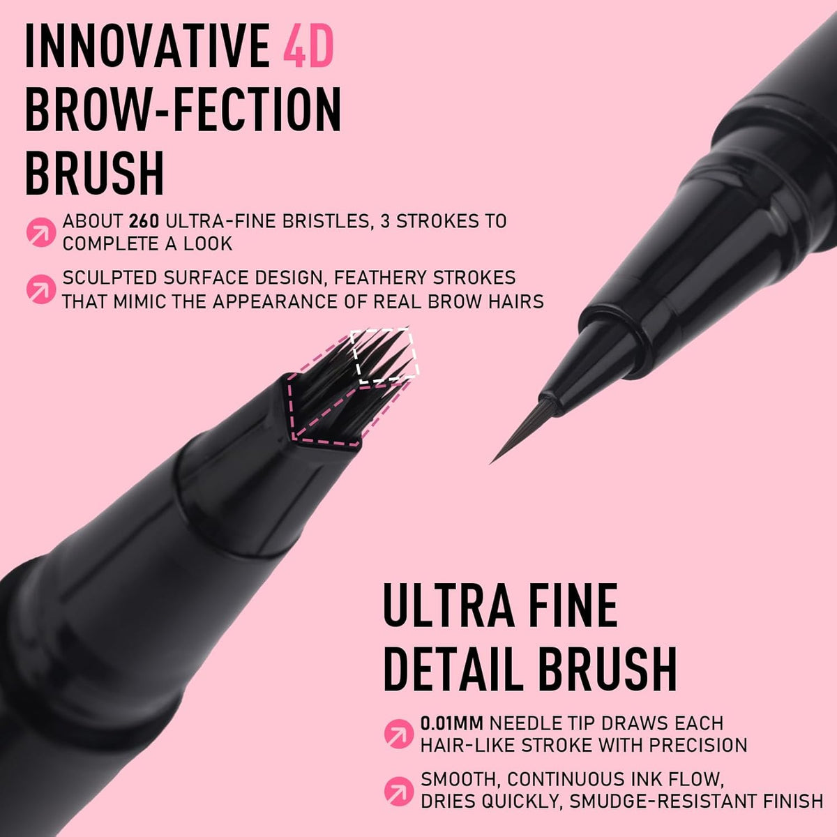 Dual Ended Microblading Eyebrow Pen - 2 in 1 Liquid Eyebrow Pencil with Brow-Fection Angled Brush &