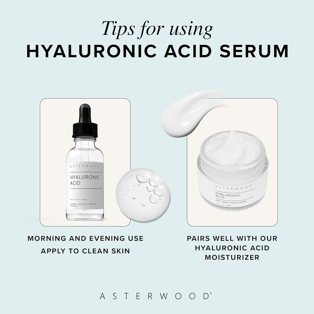 Asterwood Hyaluronic Acid Serum for Face - Plumping, Anti-Aging, Hydrating - Fragrance-Free - 2 Fl