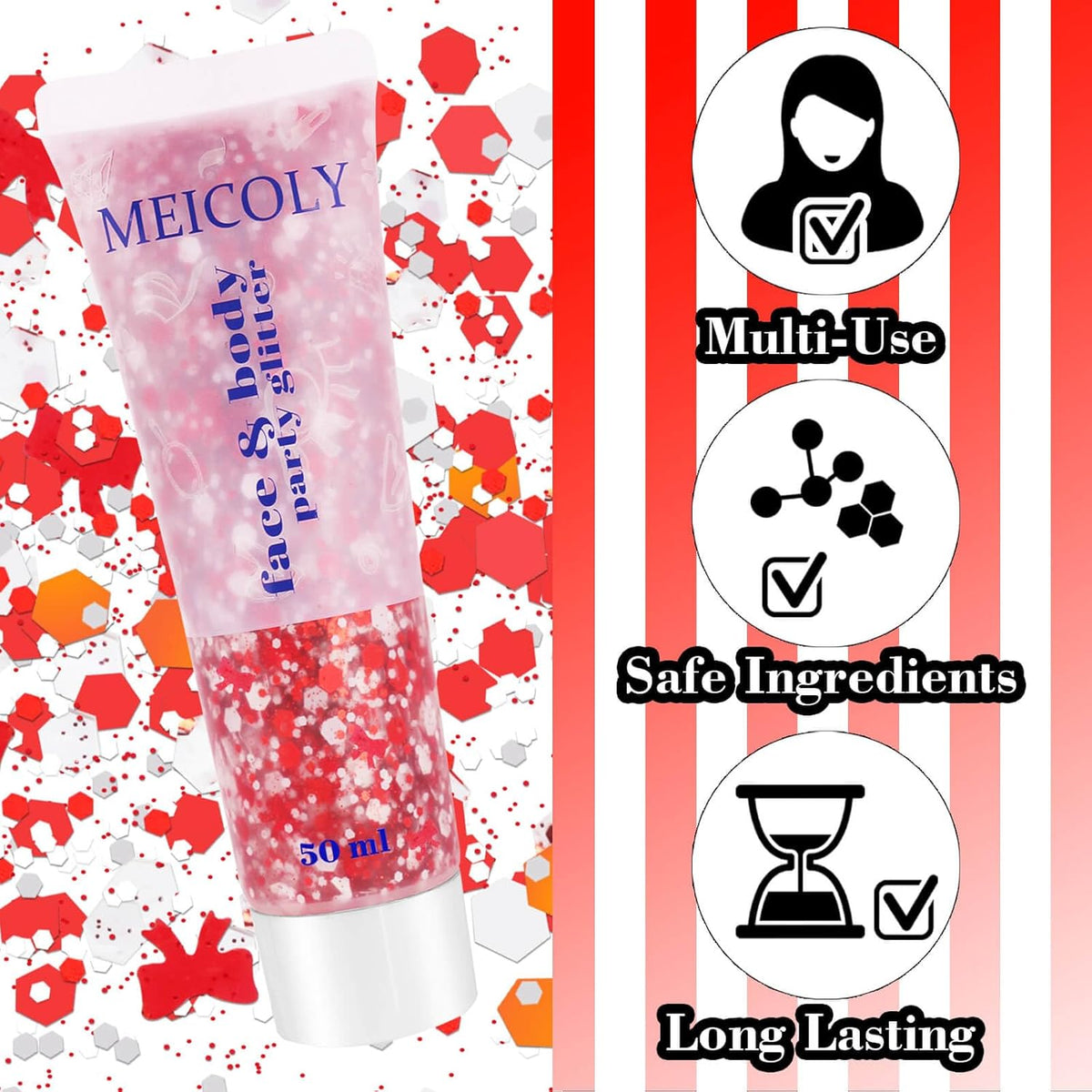 MEICOLY Red and White Face Body Glitter for Reading Week World Book Day,Cat Costume for Kids Girls