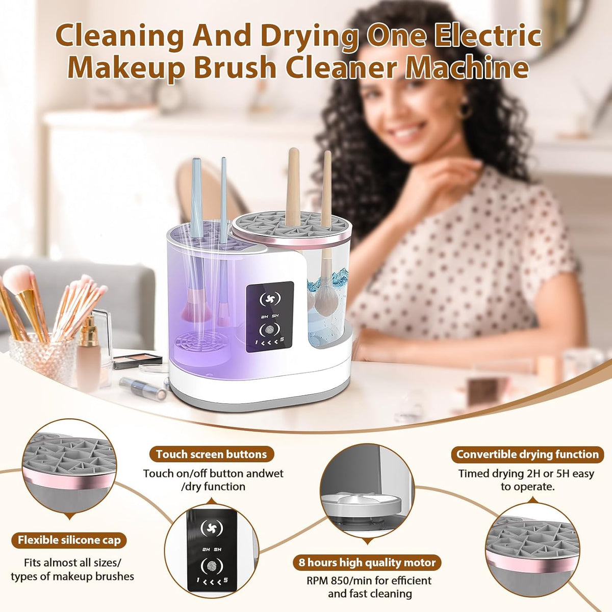 Electric Makeup Brush Cleaner Machine With Makeup Brush Dryer, Automatic USB Cosmetic Brushes