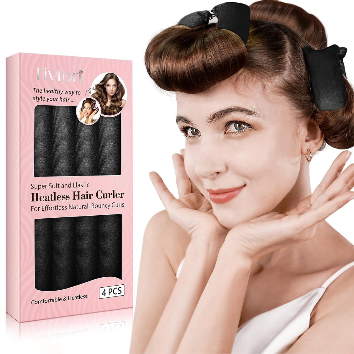 Heatless Curls Overnight, 4 Pcs No Heat Curling Blowout Rod, Satin Blowout Look Heatless Hair