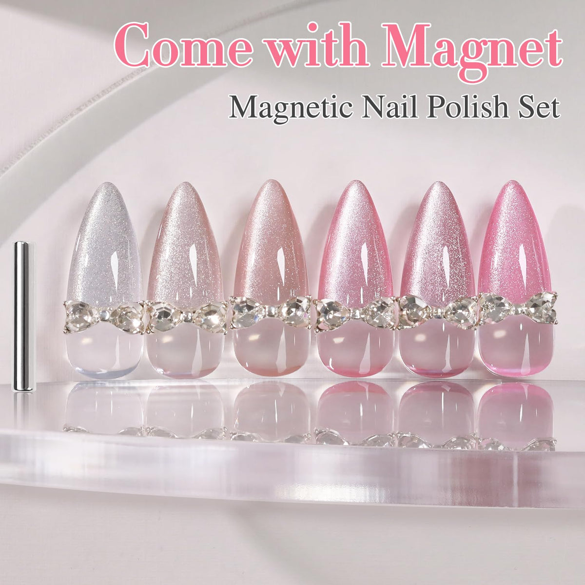 Double Rhythm Cat Eye Gel Nail Polish Set of 6 Same Color Same Bottle 0.5 Oz Shimmer Glitter with