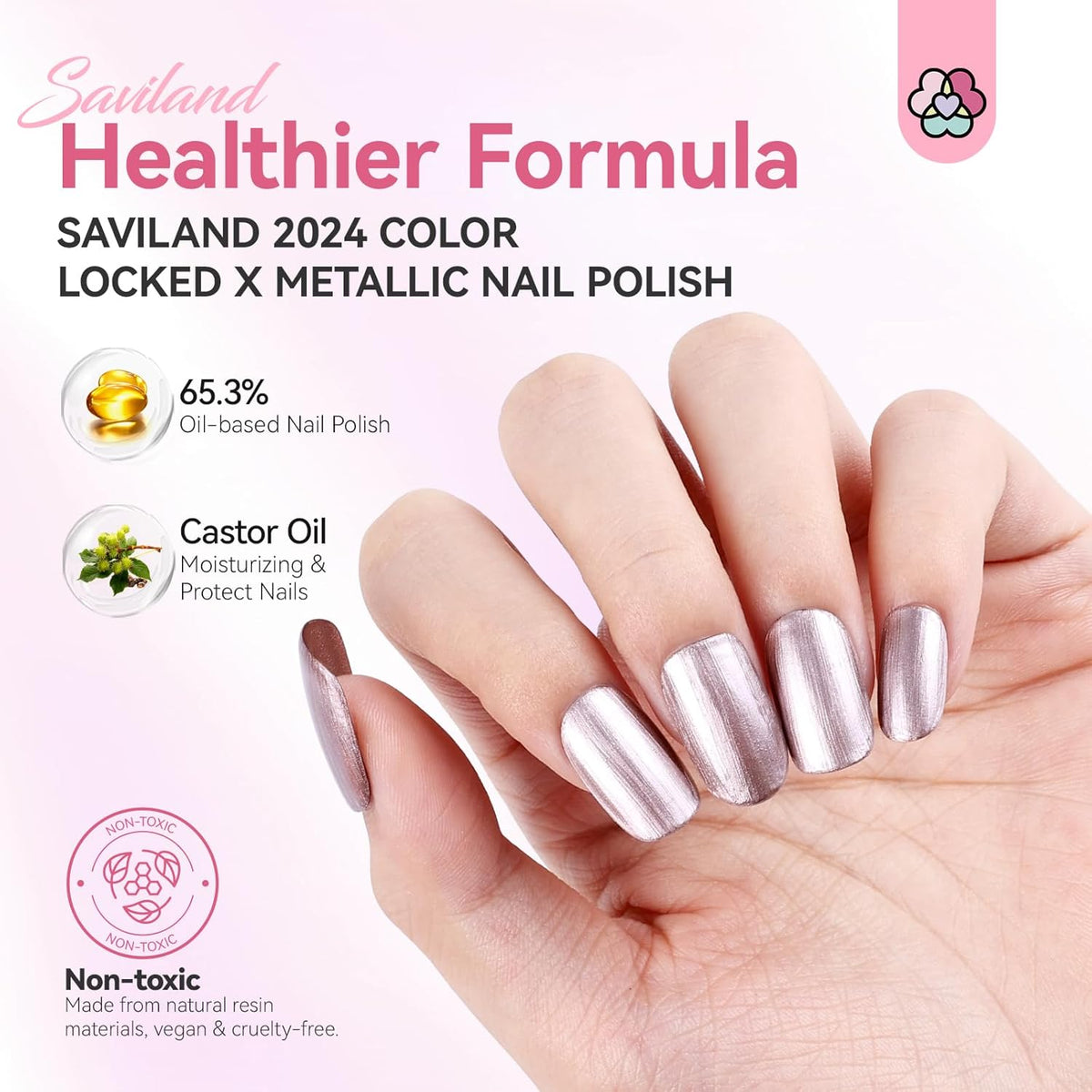 SAVILAND Metallic Nail Polish Rose Glod: Quick Dry Mirror Pink Nail Polish Regular Chrome