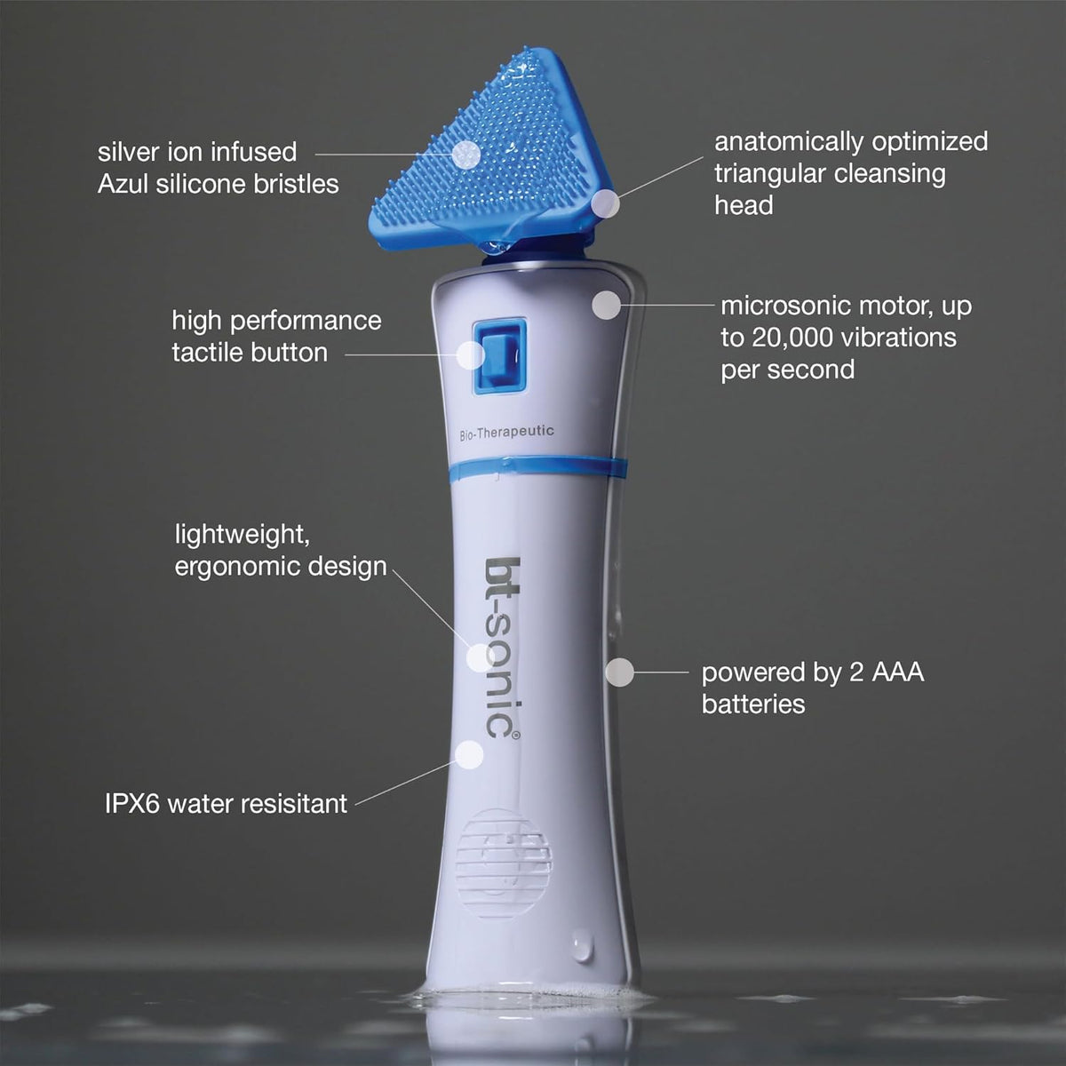 Bio-Therapeutic bt-Sonic Facial Cleansing Brush, Microsonic Handheld Silicone Face Cleanser