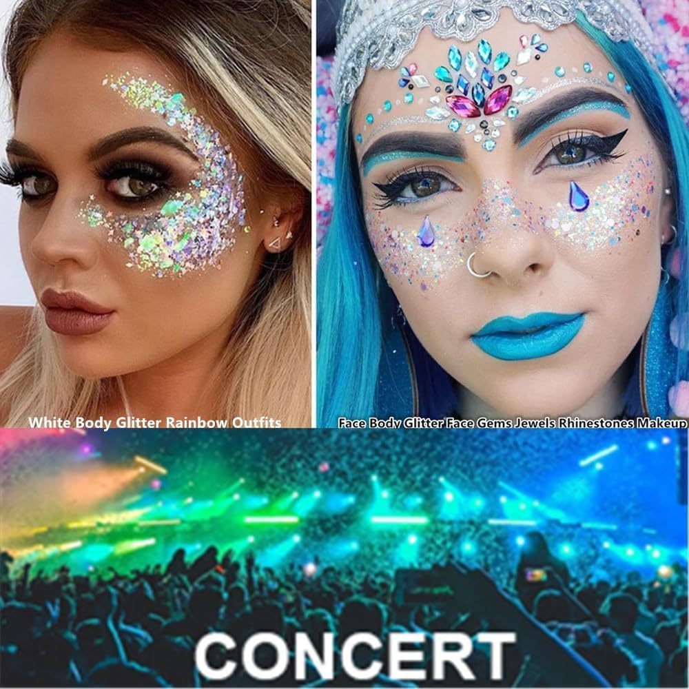 Go Ho Red and White Body Glitter Set,Singer Concerts Face Glitter Gel Makeup,Holographic Long