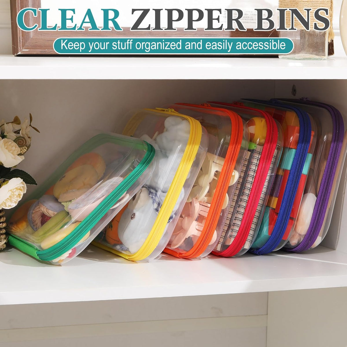 Sanwuta 6 Pcs Clear Hard Zipper Case Pencil Pouches Hard Plastic Zipper Pouches Makeup Bag