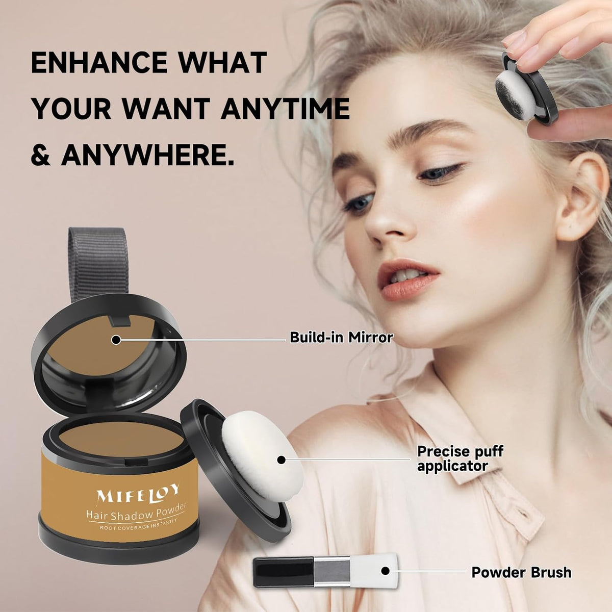 2 Pack Root Touch Up Shadow Powder, Gray Hair Cover Up, Color Root Coverage Powder for Thinning