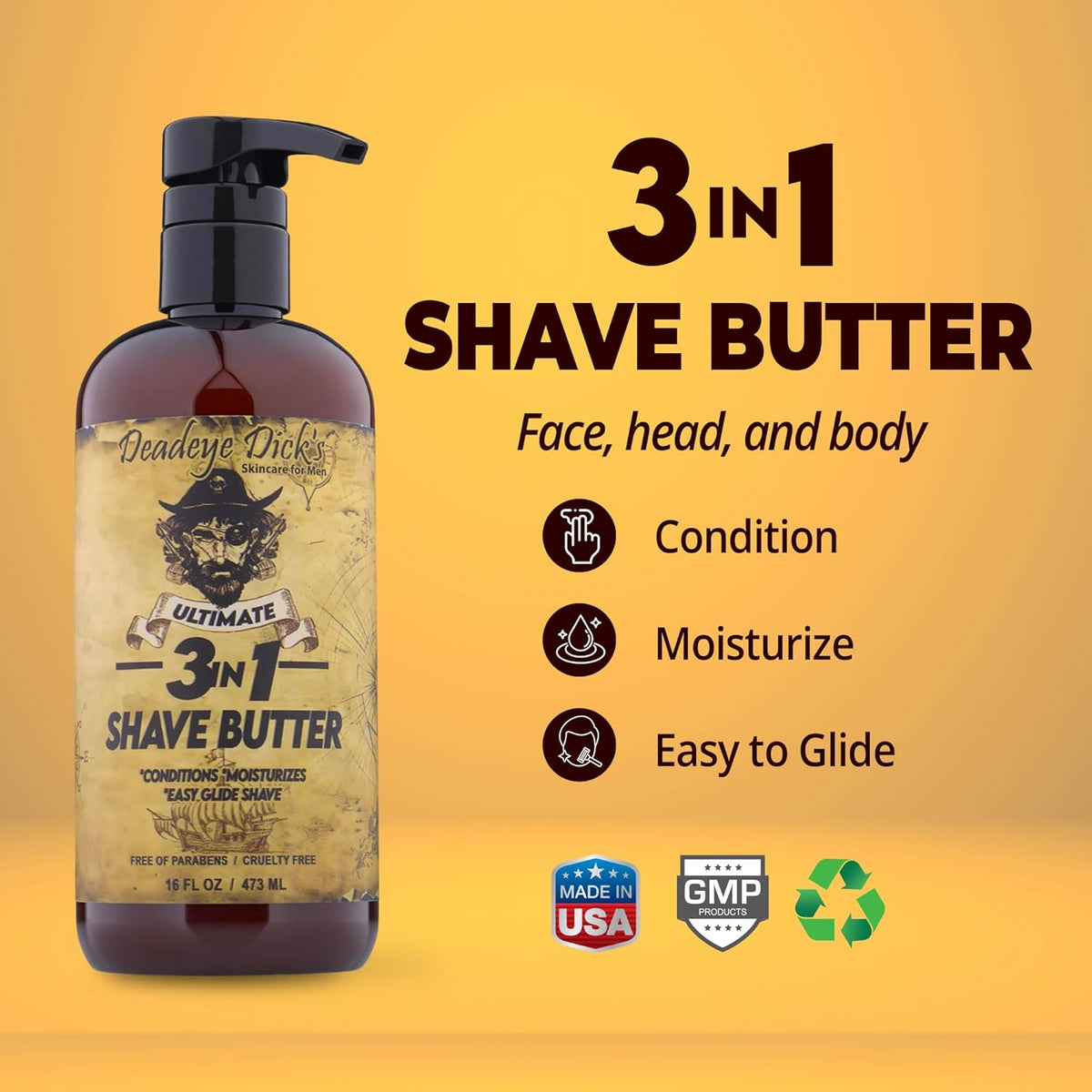 DeadeyeDick's 3-in-1 Shave Butter | Natural Shave Cream for Face, Head & Body | Gentle