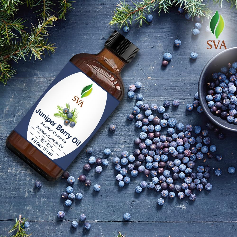 SVA Juniper Berry Essential Oil – 4 Fl Oz – 100% Natural Juniper Oil - for Diffuser, Hair Care