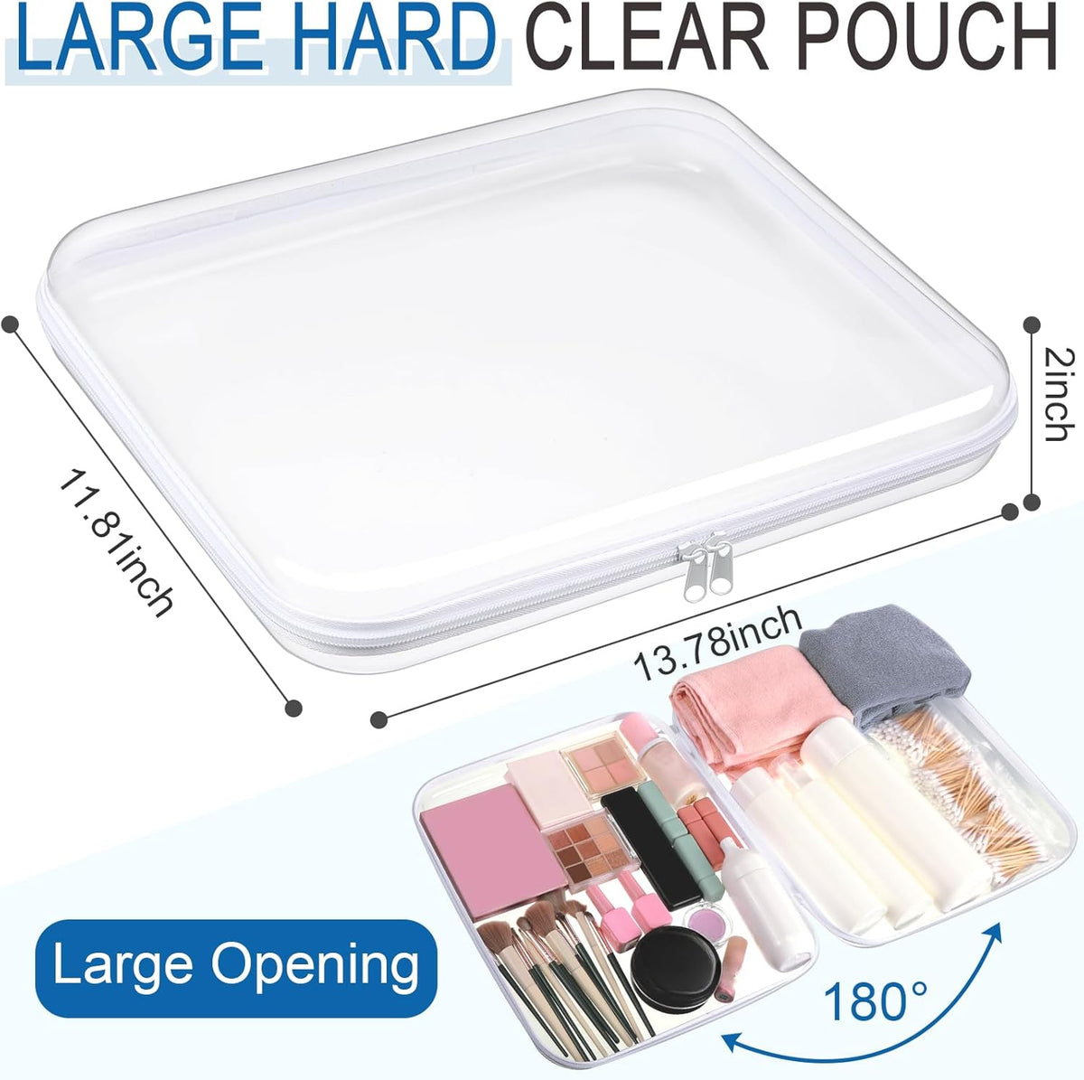 Sanwuta 6 Pcs Clear Hard Zipper Case Pencil Pouches Hard Plastic Zipper Pouches Makeup Bag