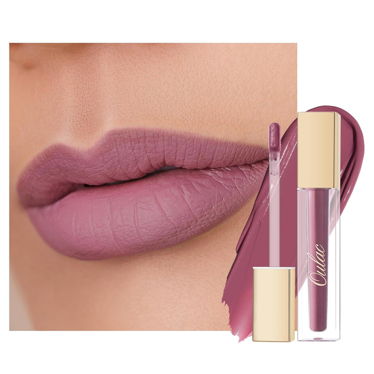 Oulac Matte Liquid Lipstick Mauve Pink Lip Gloss for Women, Long Lasting Lipstick Waterproof, No