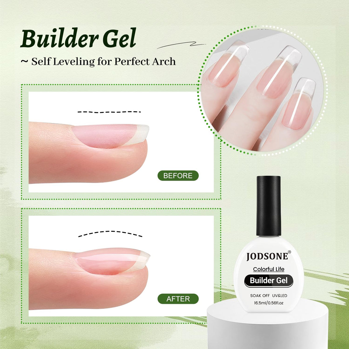 JODSONE 3Pcs 16.5ml Top Coat And Base Coat Set with Builder Gel No Wipe Top Coat Base Gel Builder