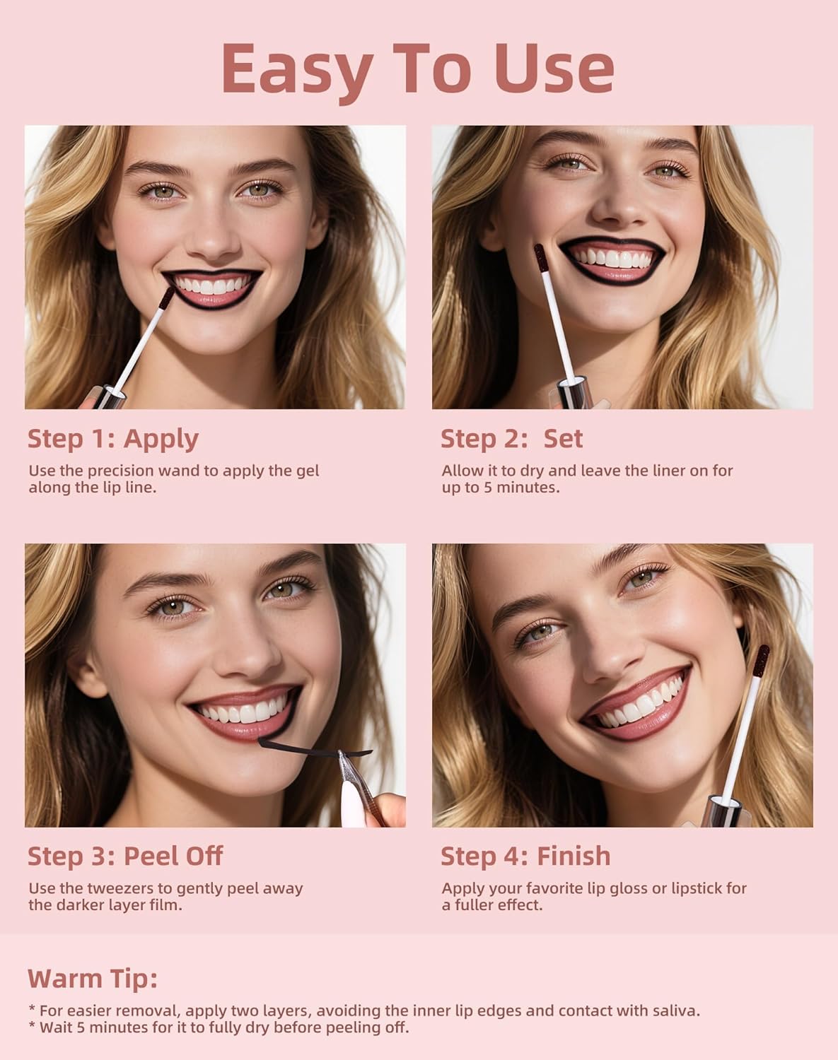 KIMUSE Peel Off Lip Stain, Long Lasting Lip Stain Peel Off with Tweezer, Waterproof Lip Liner