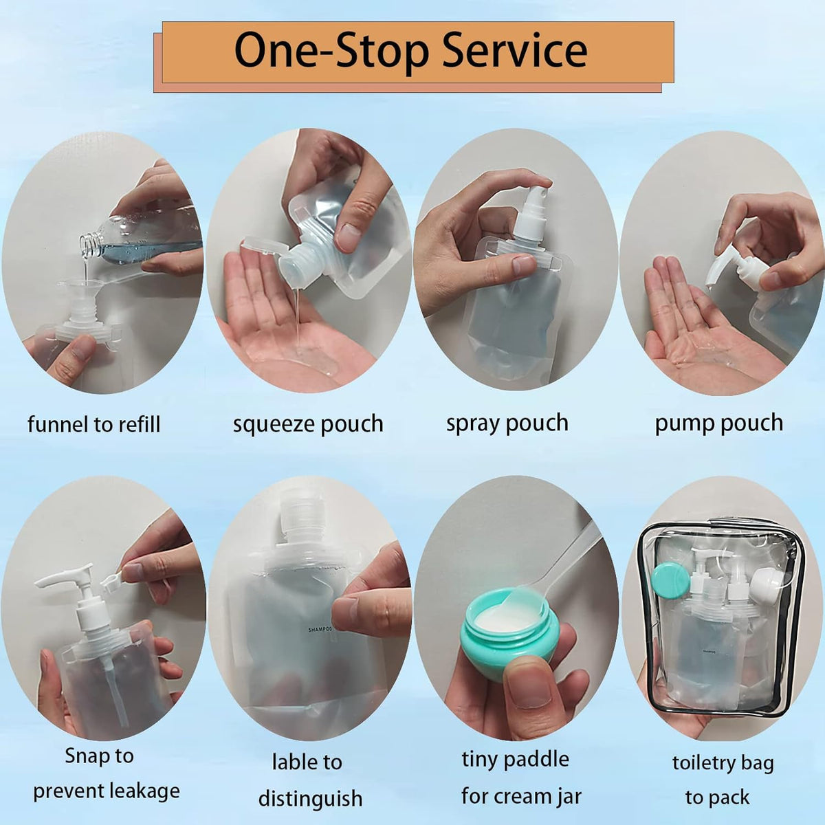 29 PCS Travel Size Refillable Empty Squeeze Pouch TSA Approved Travel Pouches for Toiletries Liquid