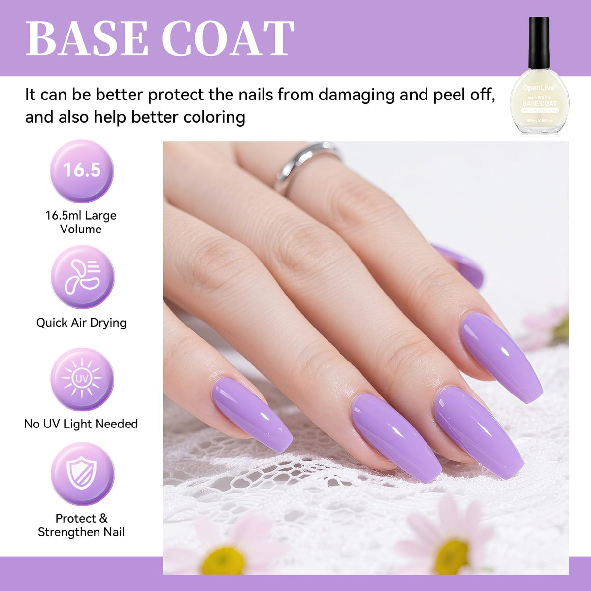 16.5ml Base Coat Nail Polish, Quick Dry Large Volume Base Coat, Color Lock Strengthen Nails for