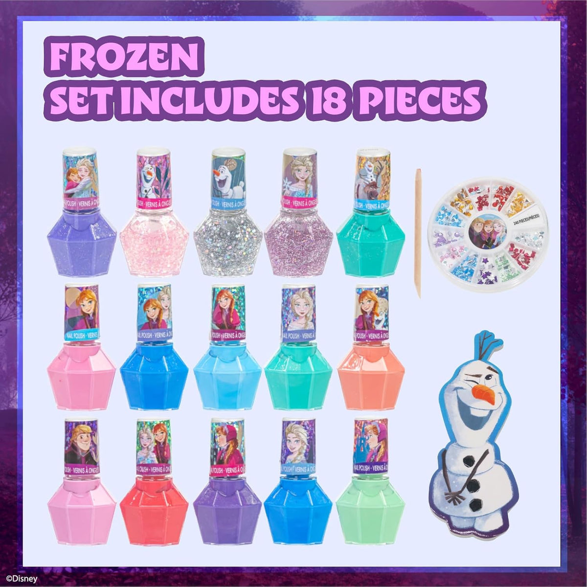 Townley Girl Disney Frozen Non-Toxic Peel-Off Nail Polish Set with Shimmery and Opaque Colors with