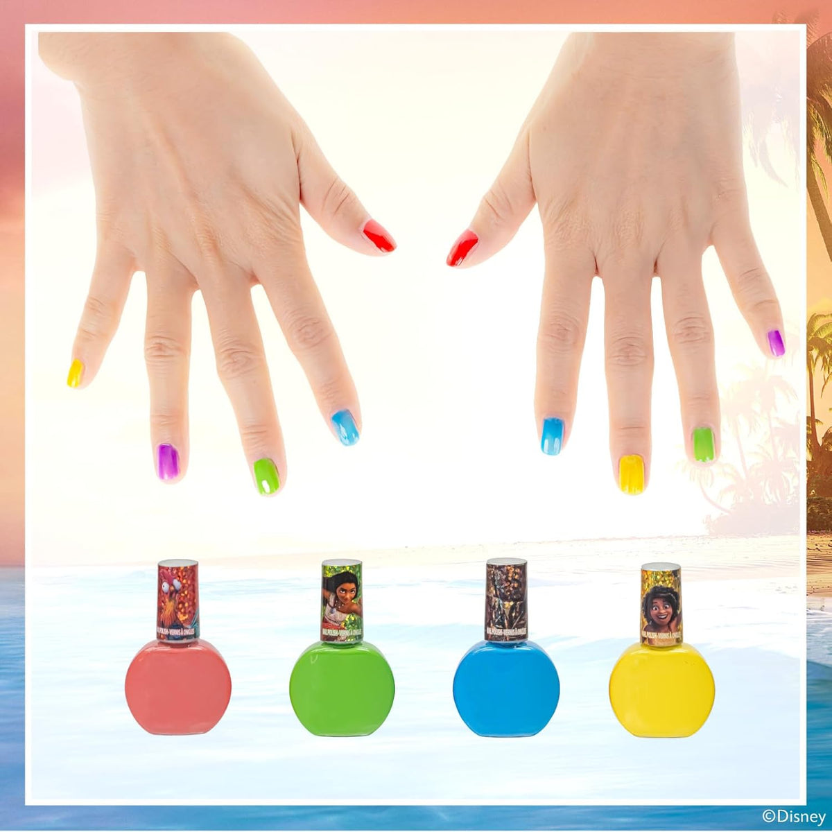 Townley Girl Moana 2 Non-Toxic Water-Based Peel Off Nail Polish Set with Glittery Shimmery Opaque