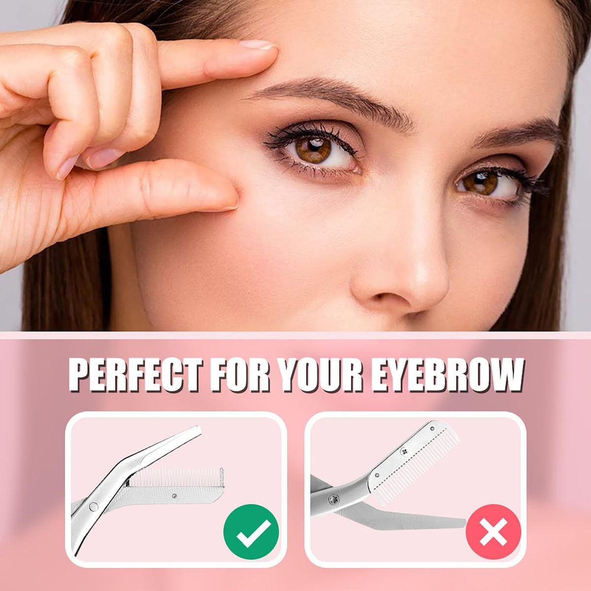 Stainless Steel Eyebrow Trimmer with Comb, Facial Grooming Scissors Kit, Professional Precision
