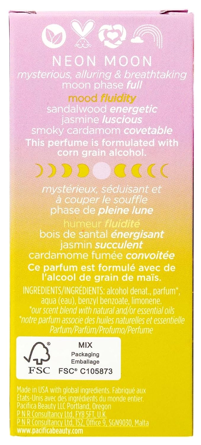 Pacifica Beauty Neon Moon Spray Perfume - Energetic Sandalwood Jasmine Smoky Cardamon - Clean Vegan