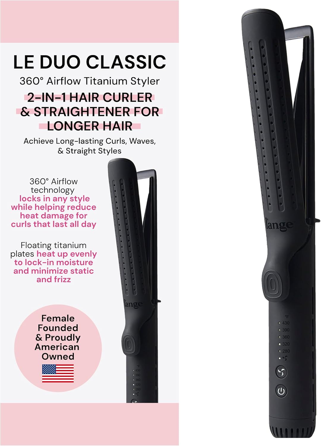 L'ANGE HAIR Le Duo Grande 360° Airflow Styler | 2-in-1 Curling Wand & Titanium Flat Iron