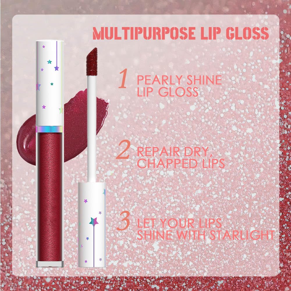 evpct 1Pcs Dark Red Metallic Shimmer Glitter Lip Gloss Liquid Lipstick Long Lasting Waterproof 24
