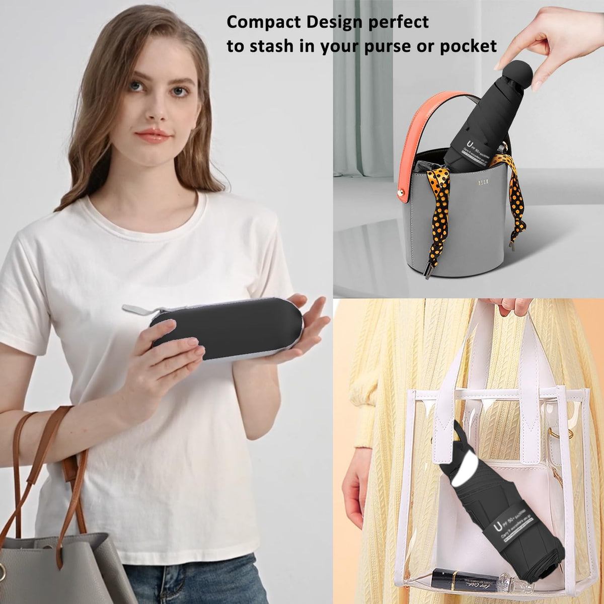 BAODINI Travel Essentials Mini Umbrella for Purse With Case Small Compact UV Sun Protection