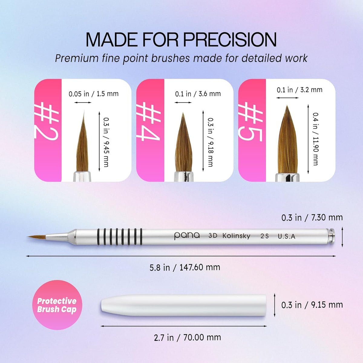 PANA 3D Kolinsky Acrylic Nail Art Sculpture Brush with Silver Metal Non-Slip Grip Handle for