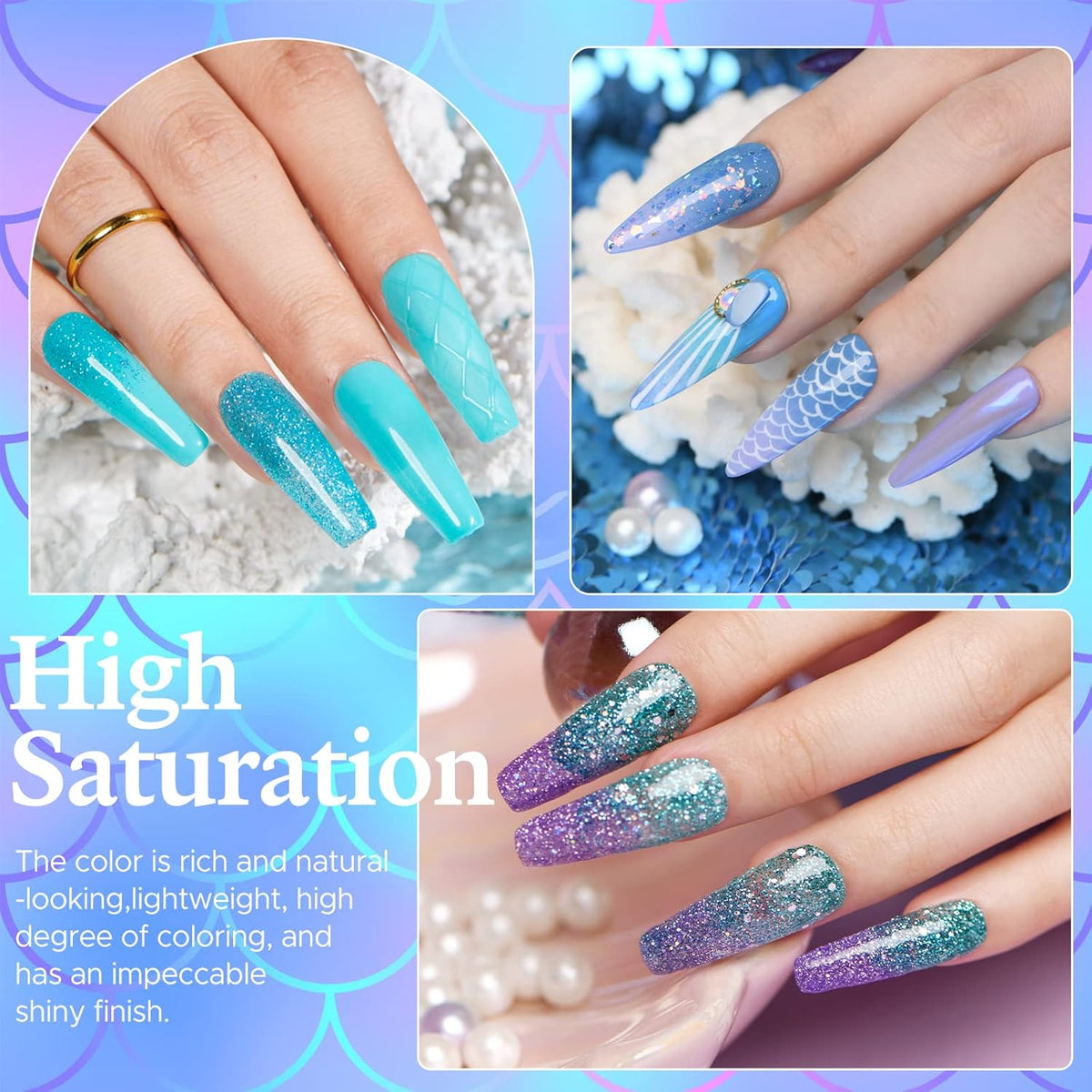 AZUREBEAUTY 31 Pcs Dip Powder Nail Kit Starter 20 Colors Glitter Nude Green Mermaid Serie Dip