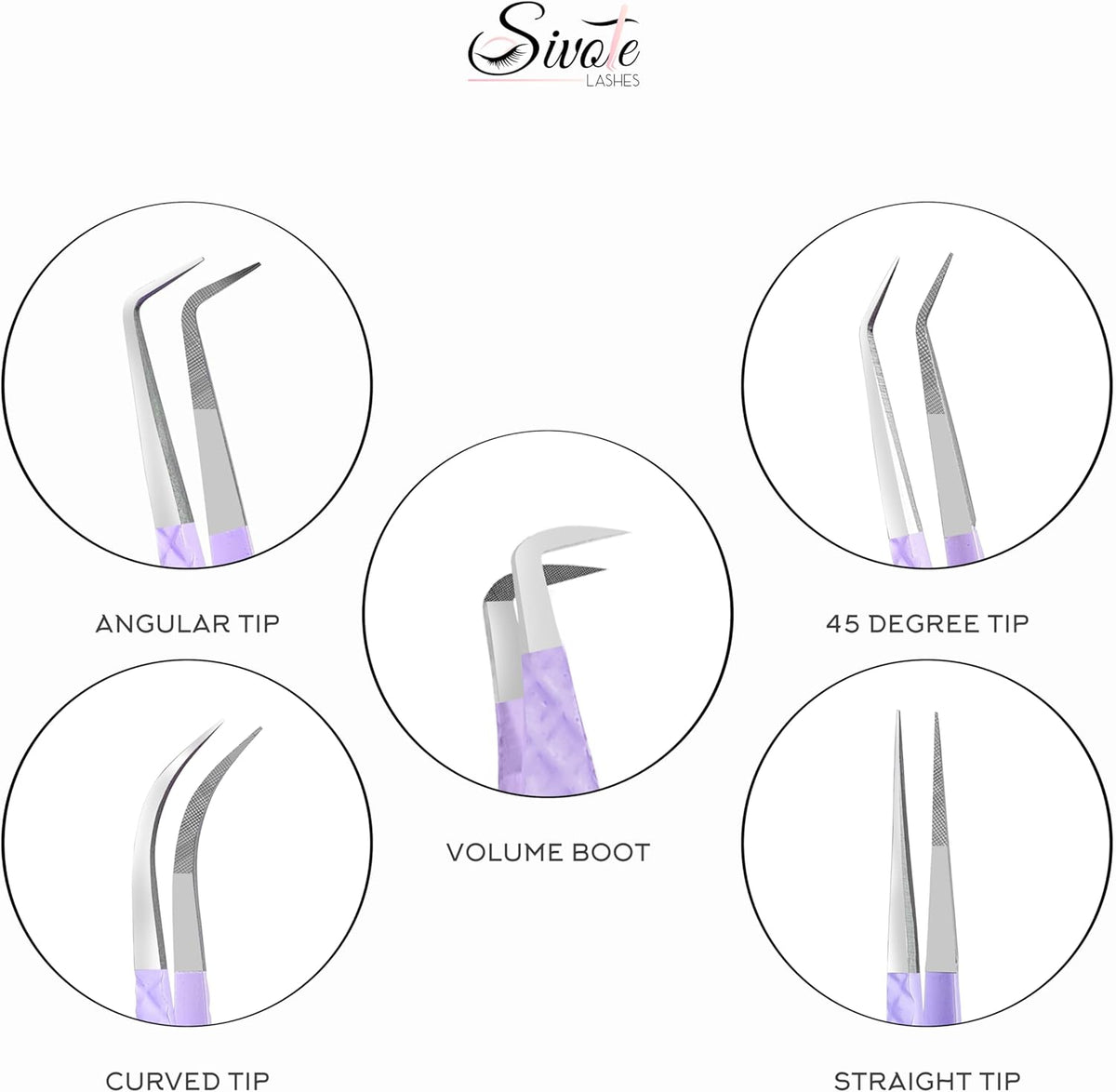 SIVOTE Lash Tweezers for Eyelash Extensions, Pack of 5 Purple – Lash Extension Tweezers Set with