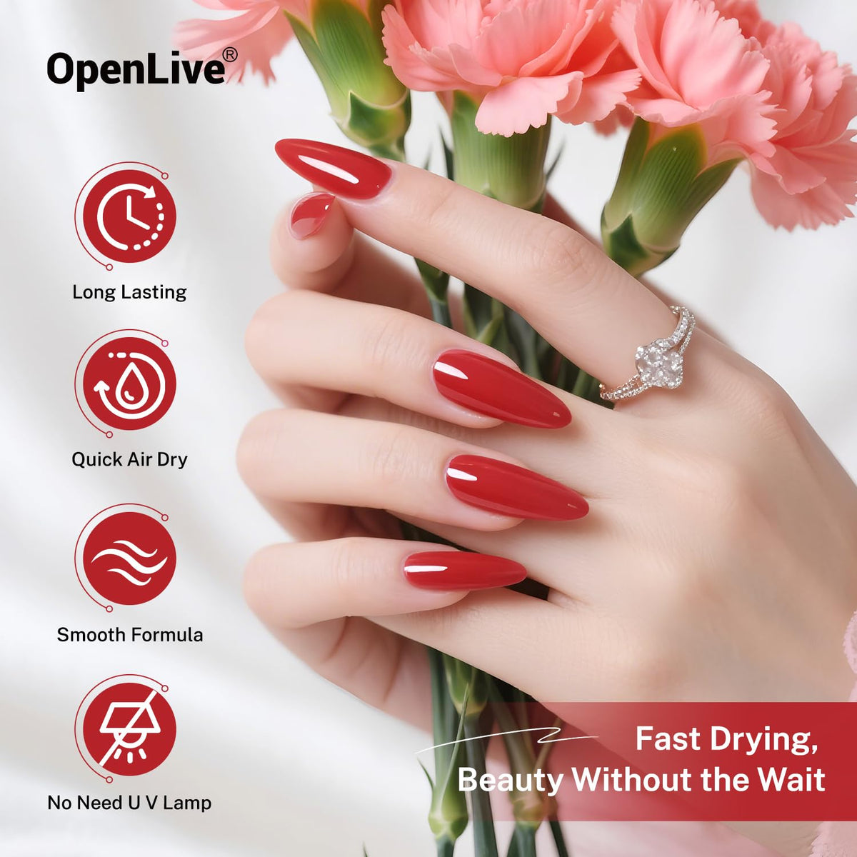 16.5ml Red Nail Polish Large Volume Quick Drying Nail Polish, Fast Drying and Long Lasting Color