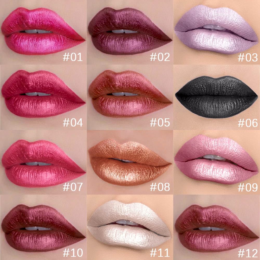 evpct 1Pcs Dark Red Metallic Shimmer Glitter Lip Gloss Liquid Lipstick Long Lasting Waterproof 24
