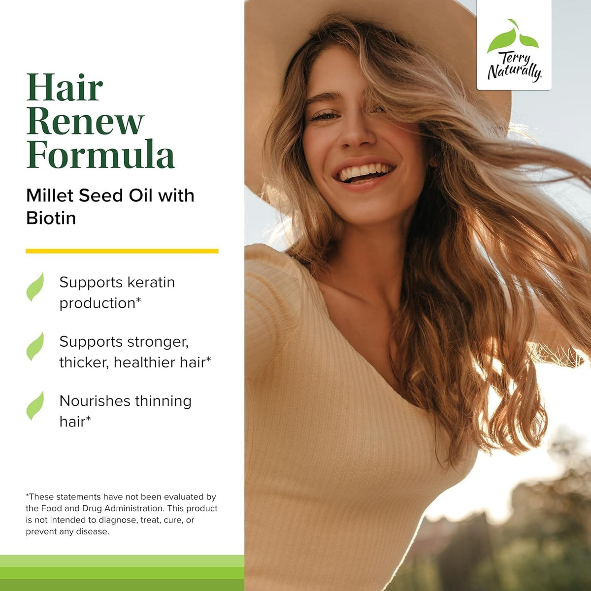 Terry Naturally Hair Renew Formula - Healthy Hair Growth Supplement with Biotin B Vitamins & Zinc