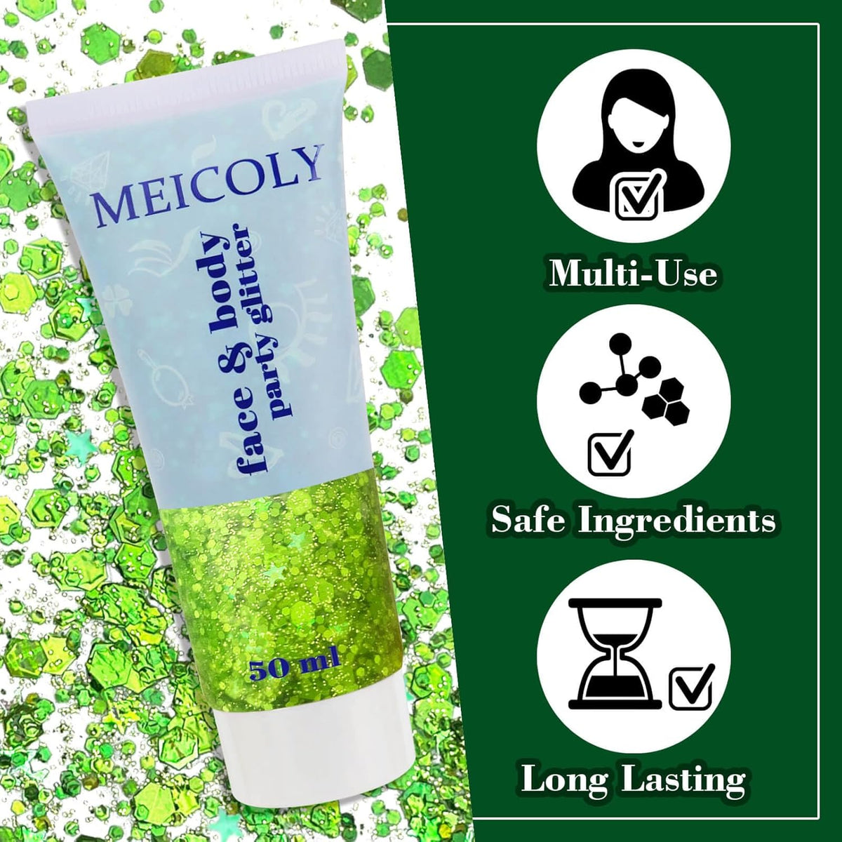 MEICOLY St Patricks Day Accessories,St Patricks Day Outfits for Women,Lime Green Face Glitter,Light