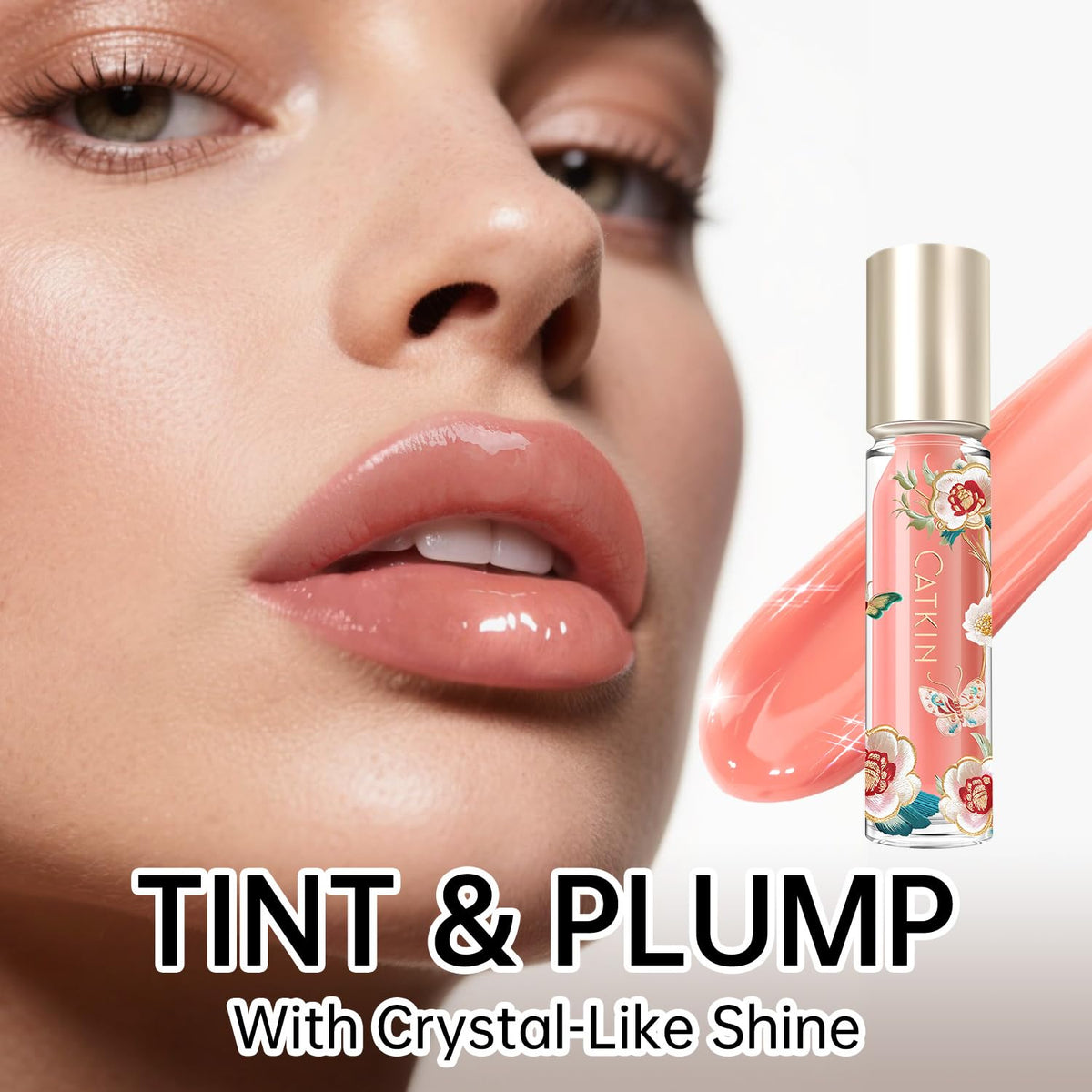 Catkin Lip Plumper Gloss, Tinted Lip Serum with Hyaluronic Acid & Jojoba Oil, Non-sticky Volumizing