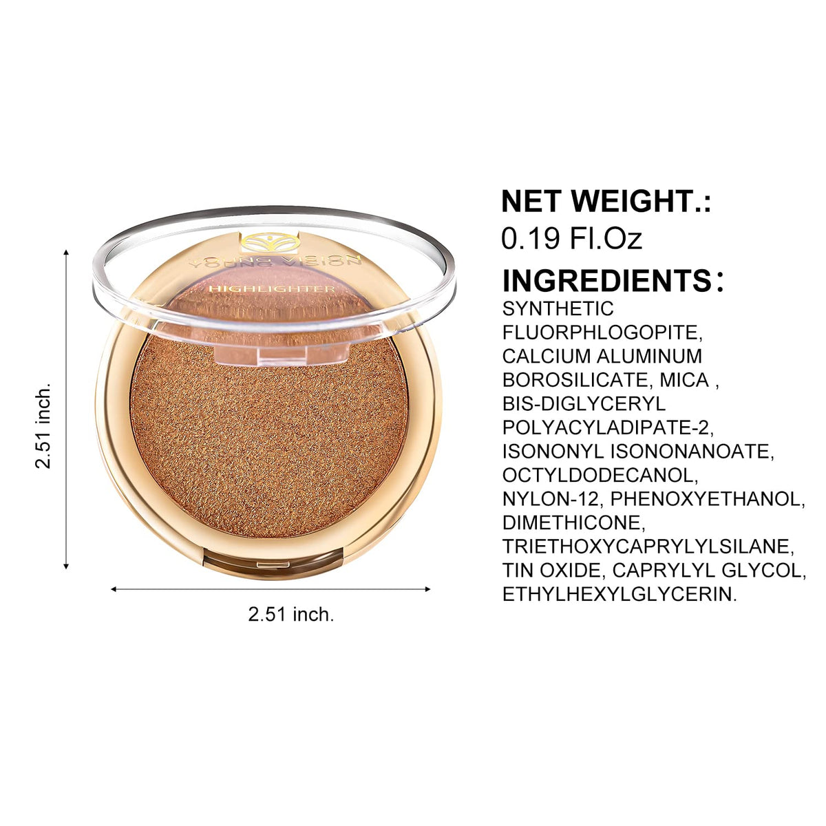 YOUNG VISION Pressed Powder Highlighter, Baked Natural Glow Contour Powder & Face Highlighter