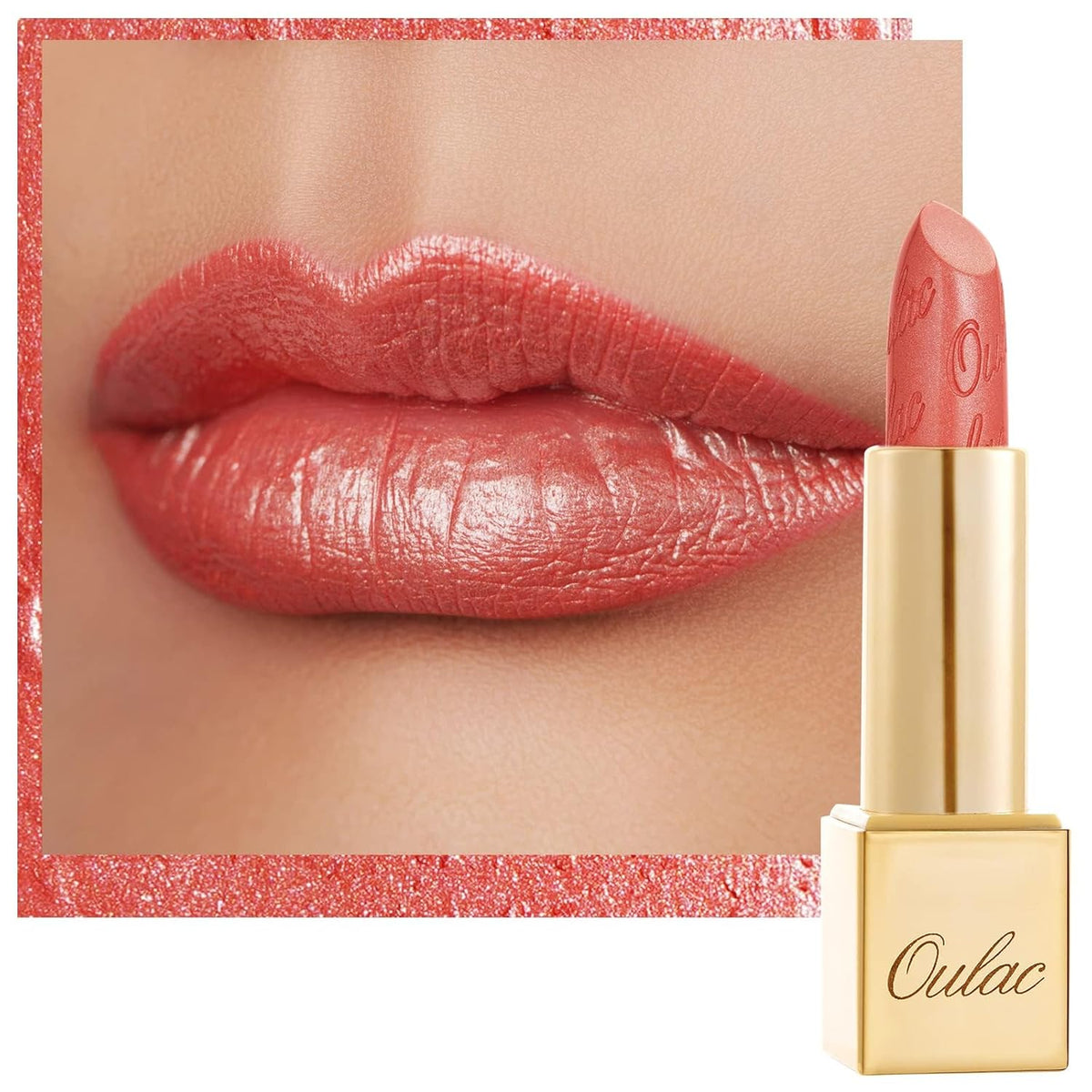Oulac Coral Pink Lipstick for Women with Metallic 3D Shine Lightweight Hydrating Formula, High