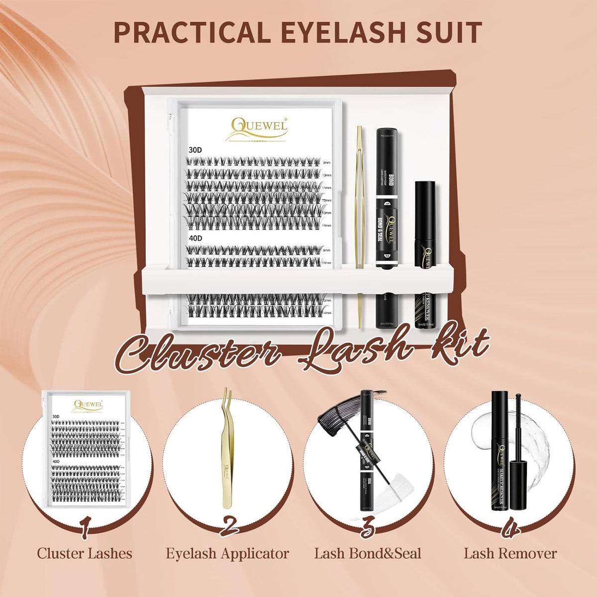 QUEWEL Lash Clusters Kit, 240 Pcs Lash Clusters 30D+40D DIY Lash Extensions Kit with Applicator