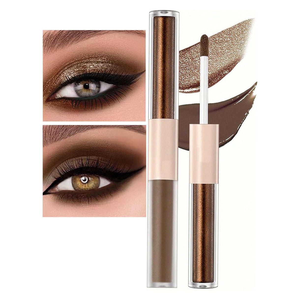 Dark Brown Liquid Eyeshadow Bronze Matte Metallic Double Ended Glitter Eyeshadow Sticks For Eyes