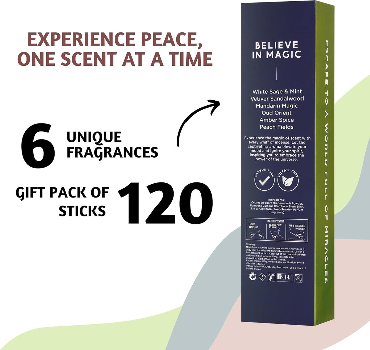 Folkulture Incense Sticks | Set of 6 (120 Non Toxic Insence-Sticks) with 45 Mins Burn Time | White