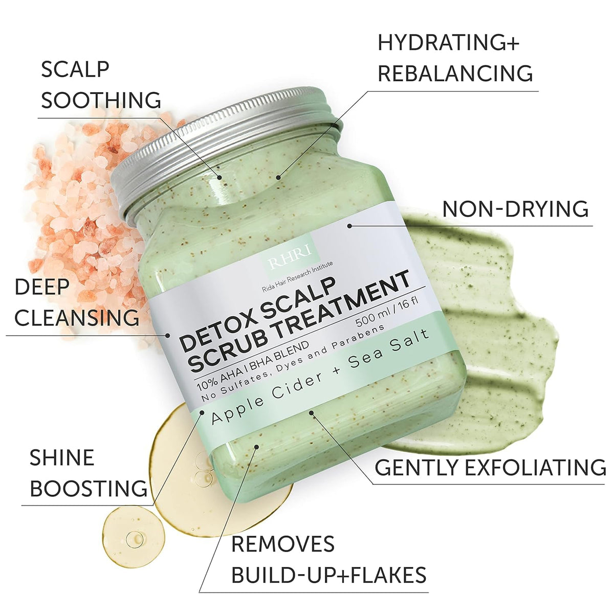 Apple Cider & Sea Salt Green Scalp Scrub Sulfate-Free | 10% AHA & BHA | Exfoliating Hair & Scalp